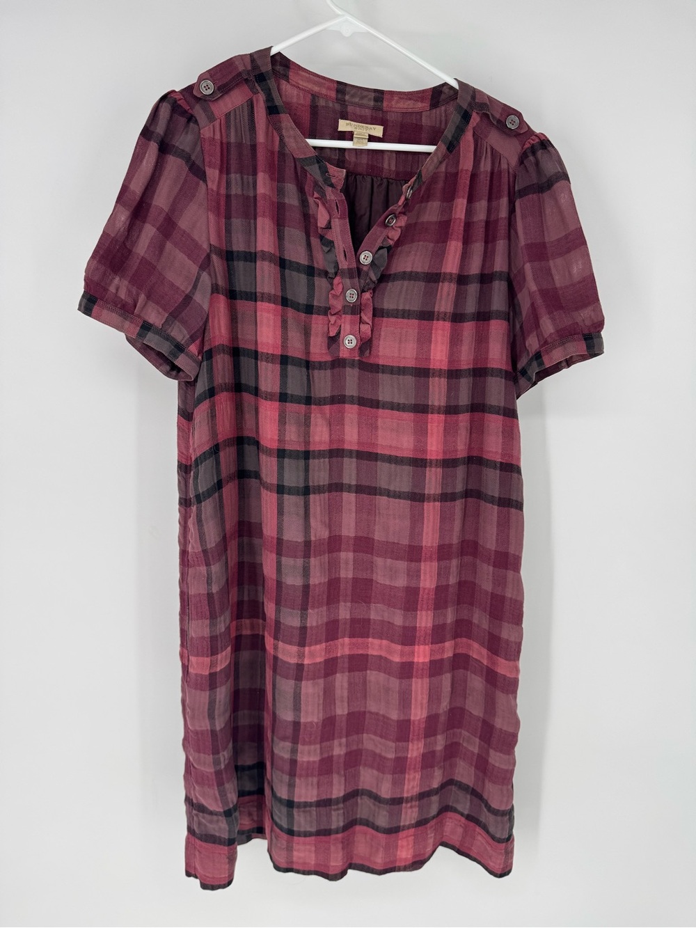 Burberry Pink and Black Plaid Short-Sleeve Tunic